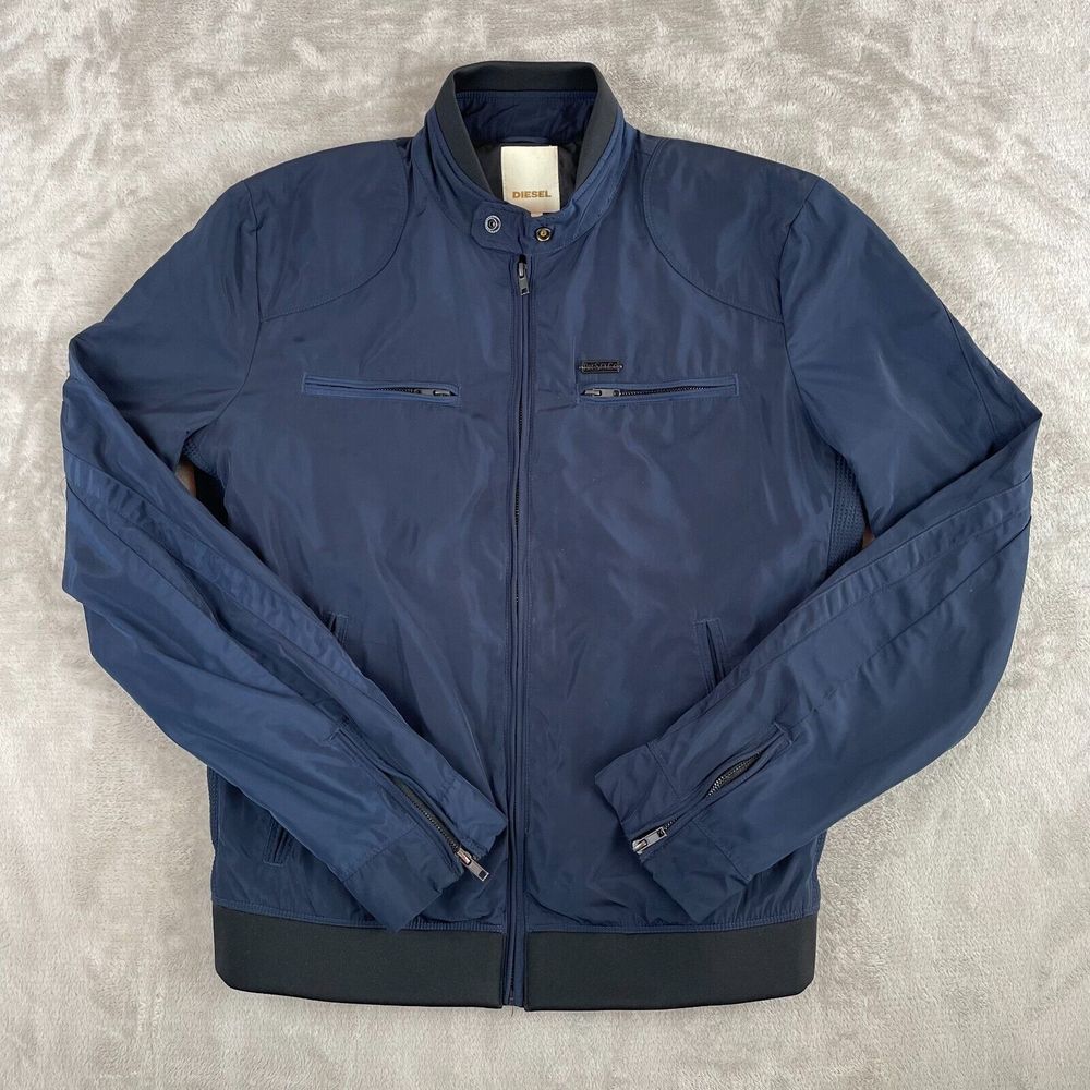 Diesel Bomber Jacket Men XL Navy Blue Full Zip Long Sleeve Designer Zip Pockets